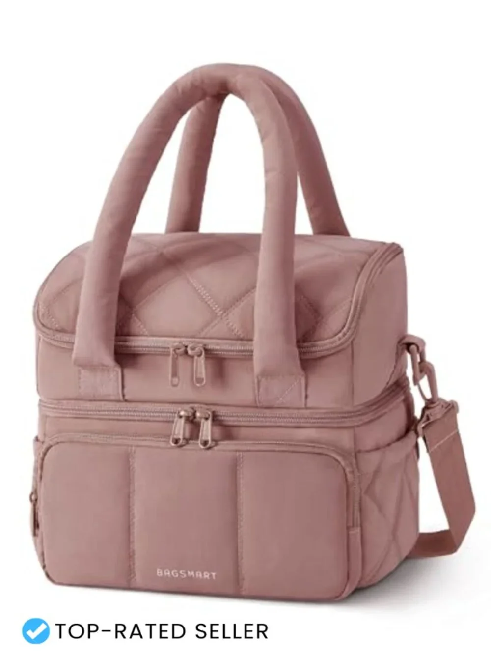 Insulated Lunch Tote Bag, Double Deck Quilted Cooler, Leakproof Travel Lunch Box